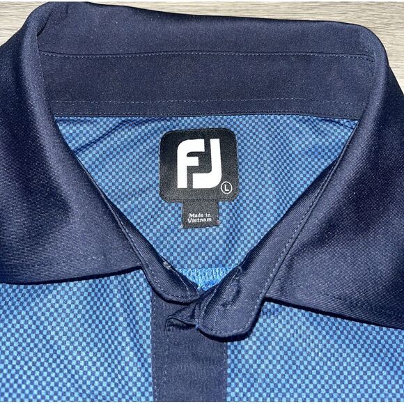 FJ Footjoy Mens Golf Polo Shirt Blue/Black Checkered L Great River Golf Club - Picture 2 of 7